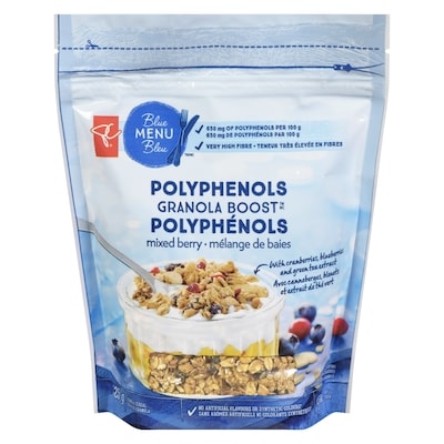 PC Menu Bleu Céréales Granola Boost avec polyphénols, mélange de baies 325 g, 1,07 $/100g