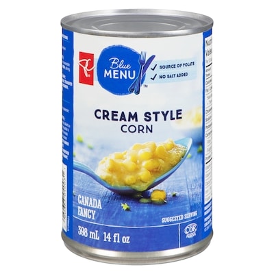 PC Blue Menu Cream Style Corn 398 ml, $0.45/100ml
