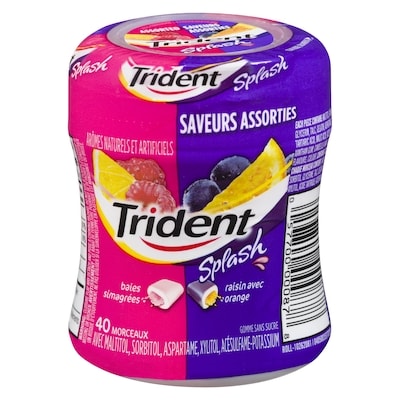 Trident Splash Gomme Sans Sucre Saveurs Assorties Baies Simagrées Raisin avec Orange 40 Morceaux 40 ea, 0,11 $/1ch