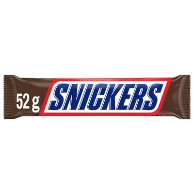 Snickers Barre choc. au lait et arachides, format standard 52 g, 2,40 $/100g