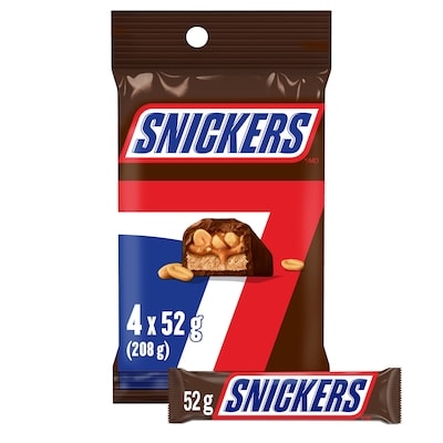 Snickers Peanut Milk Chocolate Candy Bars, 4 Full Size Bars 208 g, $2.64/100g