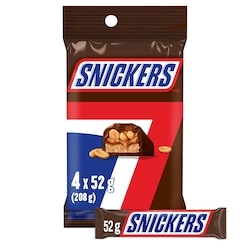 Snickers Barres choc. au lait et arachides, 4 barres standards 208 g, 2,64 $/100g