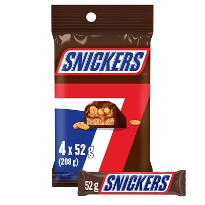Snickers Barres choc. au lait et arachides, 4 barres standards 208 g, 3,60 $/100g