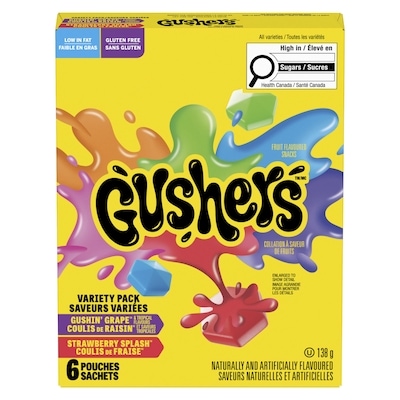 Fruit Gushers Fruit Flavoured Snacks, Variety Pack, Gluten Free, 6 ct
