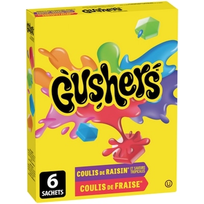 Betty Crocker Gushers Fruit aux Fruits, Saveur Variées, Sans Gluten, 6 sachets 138 g, 2,72 $/100g