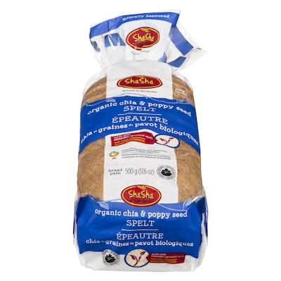 Sha Sha Organic Spelt Chia & Poppy Seed Bread 550 g, $1.09/100g