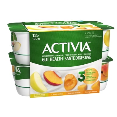 Activia Probiotic Yogurt, Yellow Apple/Apricot/Mango/Peach 12x100.0 g, $0.57/100g