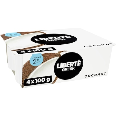 Liberte Greek Coconut 2% MF Yogurt 4x100.0 g, $1.37/100g