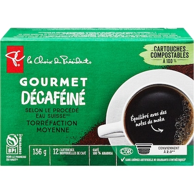 le Choix du Président Cartouches individuelles de café décaféiné à la méthode Swiss Water torréfaction moyenne à Gourmet 12 ea, 0,83 $/1ch