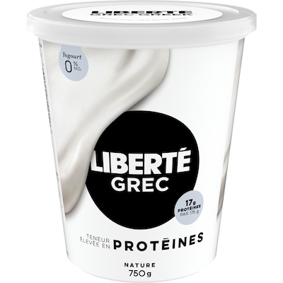 Liberté Grec Yogourt 0 %, Nature, Teneur élevée en protéines 750 g, 1,13 $/100g