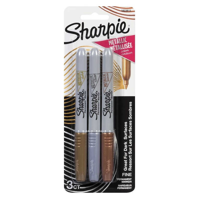 Metallic Permanent Markers, Bronze/Silver/Gold, Fine Tip, 3/PK