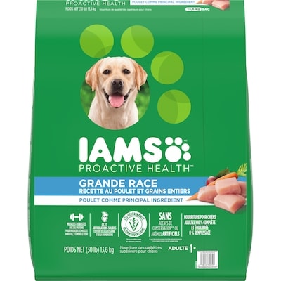 Iams Nourriture sèche pour chiens adultes de grande race recette avec poulet et grains entiers 13.6 kg, 0,43 $/100g
