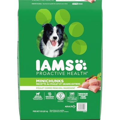 Iams Nourriture sèche pour chiens adultes Minichunks recette avec poulet et grains entiers 6.804 kg, 0,53 $/100g