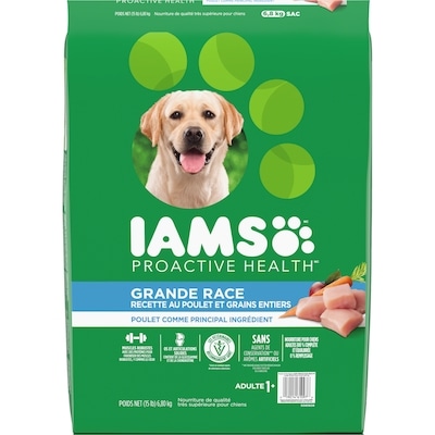 Iams Nourriture sèche pour chiens adultes de grande race recette avec poulet et grains entiers 6.804 kg, 0,53 $/100g
