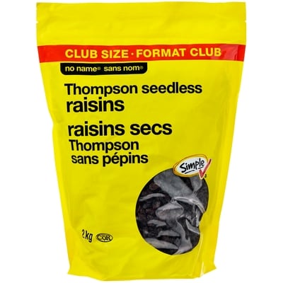 Sans Nom Raisins secs sans pépins Thompson, format club 2 kg, 1,00 $/100g