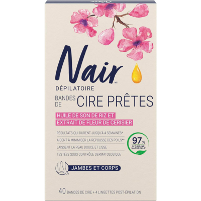 Nair Wax Ready Strips for Legs and Body with 100% Naturally Sourced Rice Bran Oil 40 ea, $0.40/1ea