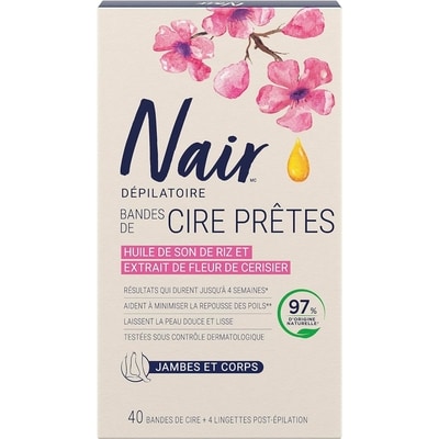 Nair Wax Ready Strips for Legs and Body with 100% Naturally Sourced Rice Bran Oil 40 ea, $0.40/1ea