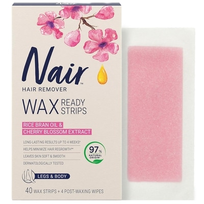 Nair Bandes de cire prêtes pour les jambes et le corps avec de huile de son de riz de source 100% naturelle 40 ea, 0,46 $/1ch