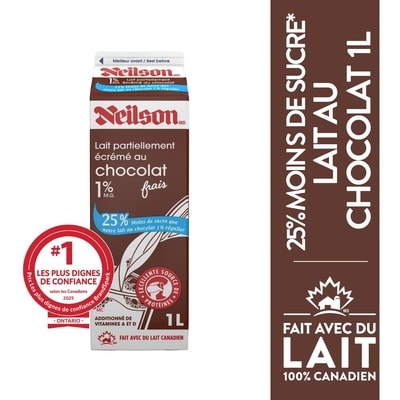 Neilson Lait au chocolat 25% moins de sucre 1 l, 0,30 $/100ml