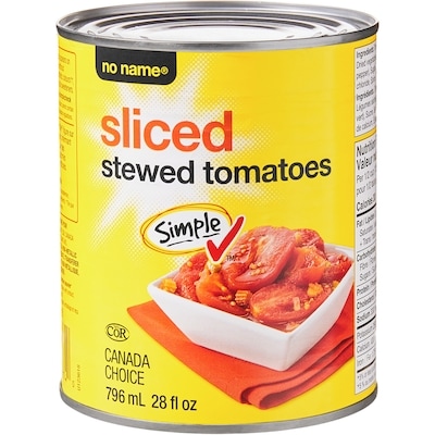 No Name Sliced Stewed Tomatoes 796 ml, $0.25/100ml