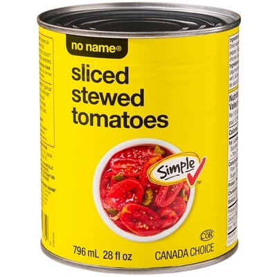 No Name Sliced Stewed Tomatoes 796 ml, $0.25/100ml