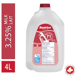 Beatrice Lait homogénéisé. 3.25 % 4 l, 0,16 $/100ml