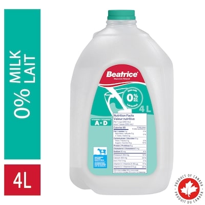 Beatrice Skim Milk 0% 4 l, $0.15/100ml
