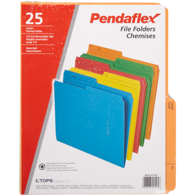 Supreme Cardinal File Folders, Assorted Letter Size 25x25.0 ea, $0.40/1ea