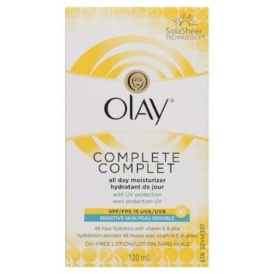 Olay Lotion hydratante quotidienne Complet avec écran solaire à large spectre, FPS 15, pour peau sensible, 120 mL 120 ml, 11,98 $/100ml