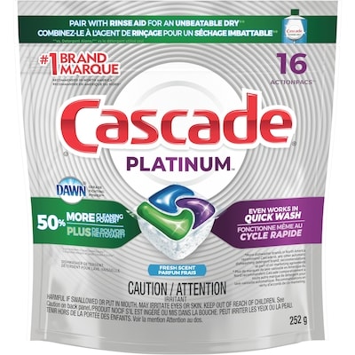 Cascade Platinum ActionPacs, Dishwasher Detergent, Fresh Scent, 16 count 16 ea, $0.69/1ea