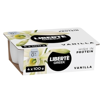 Liberte Greek 0% Yogurt 4-Pack, Vanilla, High Protein and Probiotics 4x100.0 g, $0.75/100g
