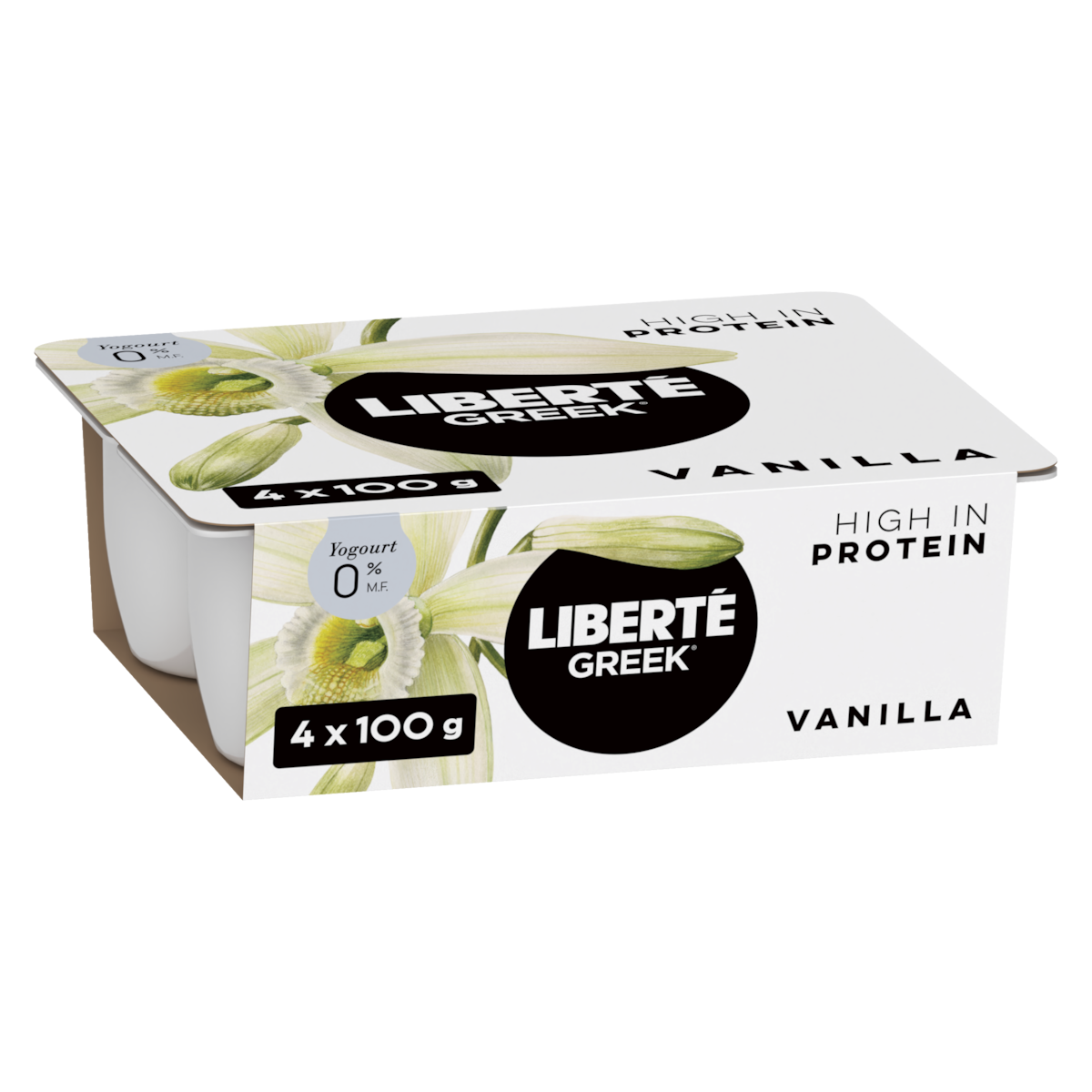 Liberte Greek 0% Yogurt 4-Pack, Vanilla, High Protein and Probiotics 4x100.0 g, $1.25/100g