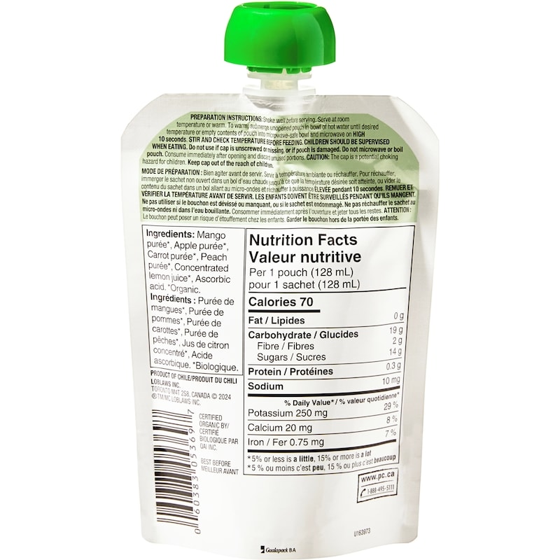  Mango, Apple, Carrot, and Peach Strained Organic Baby Food