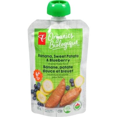 PC Organics Banana, Sweet Potato, and Blueberry Strained Organic Baby Food 128 ml, $1.16/100ml