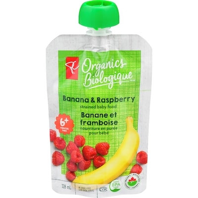 PC Organics Banana and Raspberry Strained Organic Baby Food 128 ml, $1.55/100ml