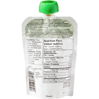 Nourriture en purée pour bébé Biologique, poires, pommes et brocoli