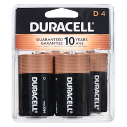 Duracell Pile alcaline Coppertop D 4 ea, 3,50 $/1ch
