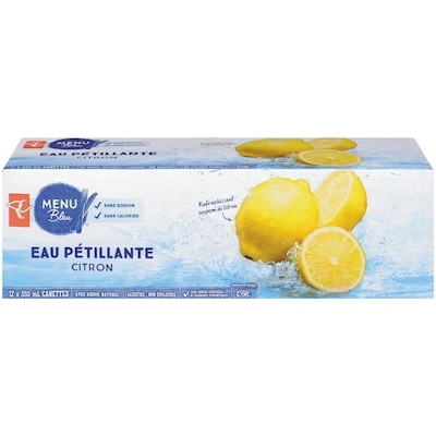 PC Menu Bleu Eau pétillante au citron, paquet de 12 12x355.0 ml, 0,14 $/100ml