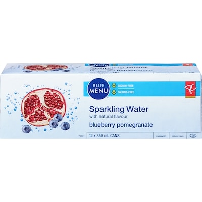PC Blue Menu Blue Menu Blueberry Pomegranate Sparkling Water 12x355.0 ml, $0.13/100ml