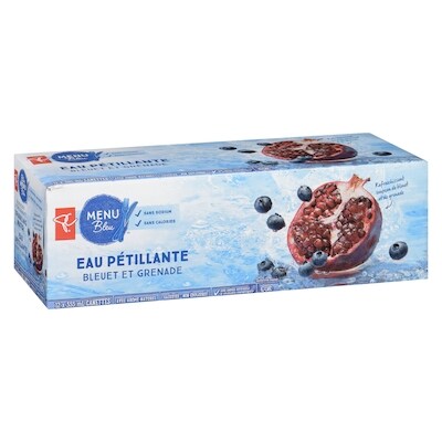 Eau pétillante bleuet et grenade Menu bleu