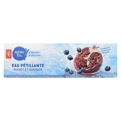 Eau pétillante bleuet et grenade Menu bleu