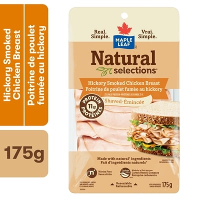 Maple Leaf Natural Selections Shaved Deli Chicken Breast, Hickory Smoked 175 g, $31.43/1kg $3.14/100g