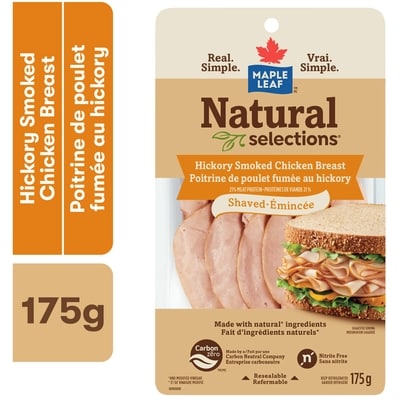 Maple Leaf Natural Selections Shaved Deli Chicken Breast, Hickory Smoked 175 g, $45.71/1kg $4.57/100g