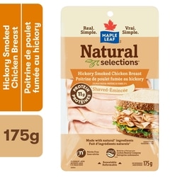 Maple Leaf Poitrine de poulet fumée au hickory émincée Natural Selections 175 g, 48,57 $/1kg 4,86 $/100g