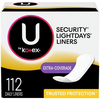 U by Kotex Protège-dessous Clean & Secure, absorption légère, protection accrue, 112 unités. 112 ea, 0,12 $/1ch