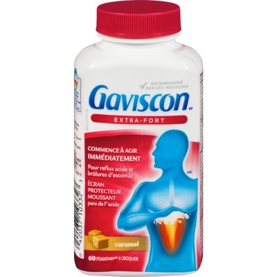 Gaviscon Extra-fort caramel 60 ea, 0,32 $/1ch