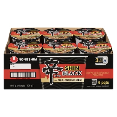 Nong Shim Mélange de Soupe aux Nouilles de Qualité Supérieure Shin Black 6 x (606 g) 101 g, 2,47 $/100g