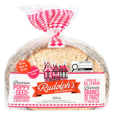 Rudolphs Bavarian Poppy Seed & Bran Bread 500 g, $0.86/100g