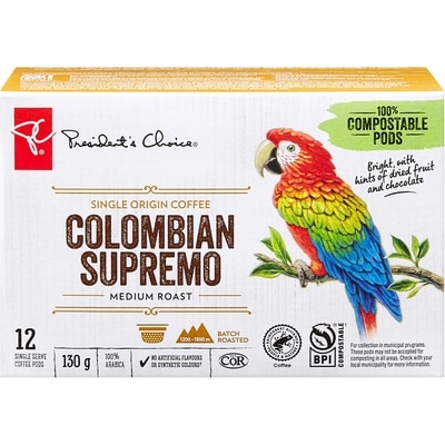 President's Choice Single Origin Colombian Medium Roast Coffee Pods 12 ea, $0.71/1ea