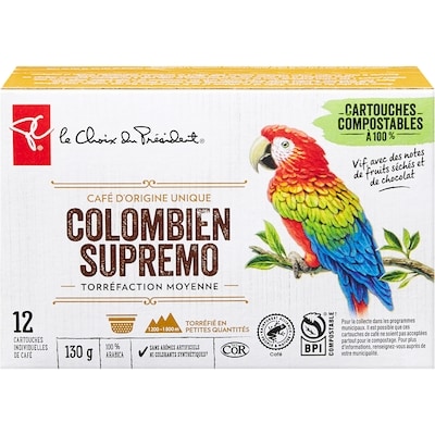 le Choix du Président Cartouches de café d’origine unique, colombien à torréfaction moyenne 12 ea, 0,83 $/1ch